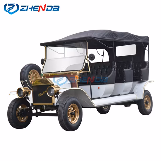 Carrello da golf da 11 posti Navetta per auto elettrica alimentata a batteria Visita turistica antica classica vecchia auto d'epoca